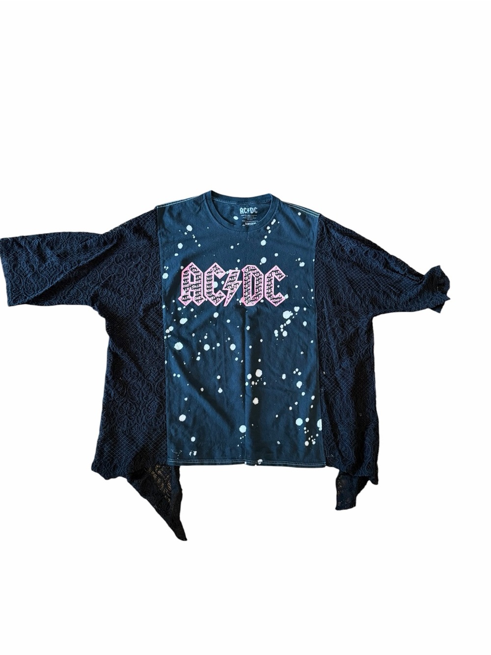 Women’s AC/DC Custom Made Lace Tee T-Shirt Oversized Top Shirt XL